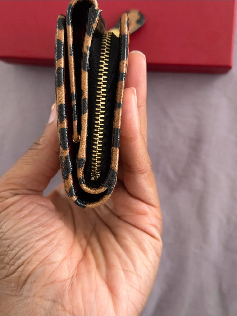 Salvatore Ferragamo Leopard Print Wallet in Brown and Black with Gold Hardware